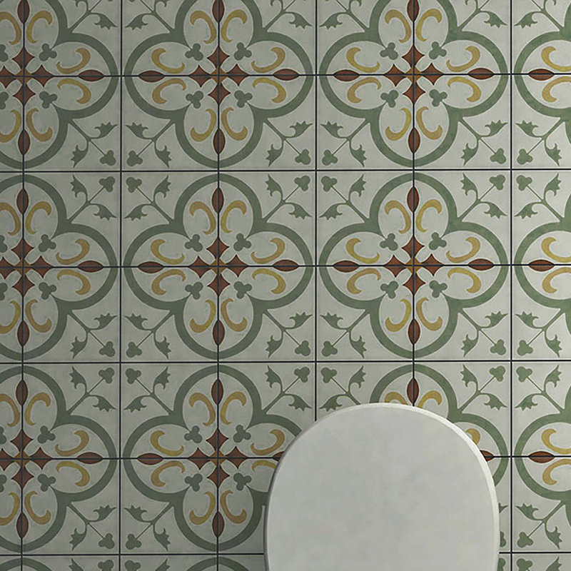 EliteTile Revive 7.75" x 7.75" Ceramic Field Tile in Sage Green and Off